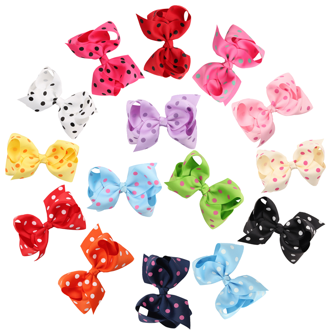 15 pcs 4 " Boutique Girls Polka dots Hair Bows Hair Clips For Baby Girls Toddlers