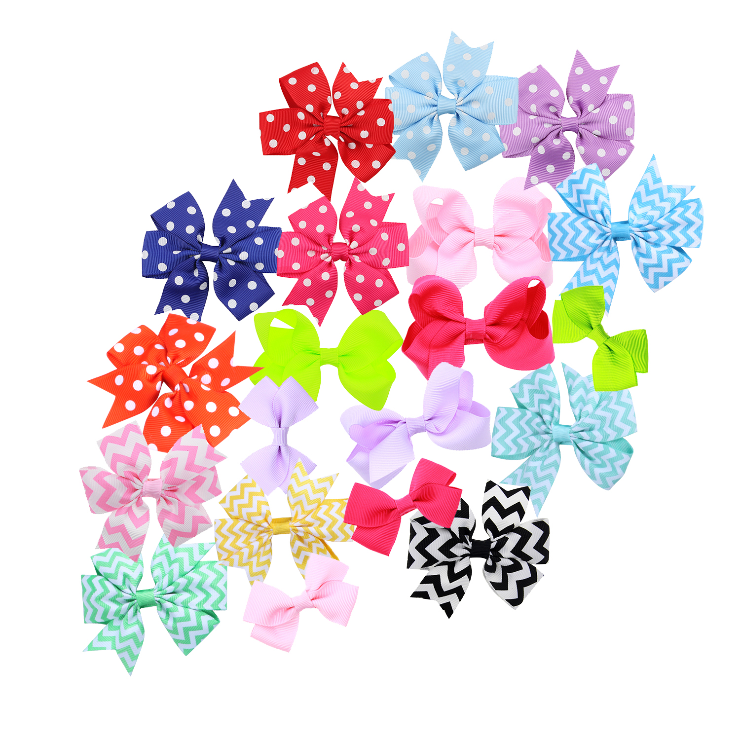 2.75 -3.5 " 19 Pcs Boutique Girls Hair Bows Hair Clips For Baby Girls 