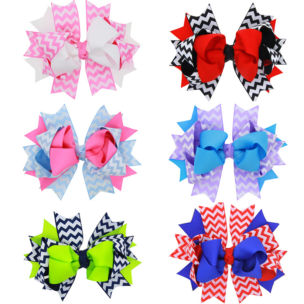 6 pcs 4.5 " Boutique Spike Stacks Girls Hair Bows Hair Clips For Baby Girls Toddler