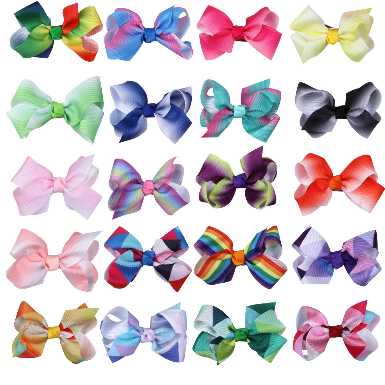Boutique Hair Bow Rainbow 3 Inch 20 Pcs Hair Clips For Baby Girls Toddlers