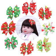 8 Pcs 3" Girls Toddlers Christmas Gift Pinwheel Hair Bows Hair Clips Barrette