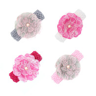 4 Pcs 4 " Flower Hair Bows Hair band Headband For Newborn Baby Girls Toddlers