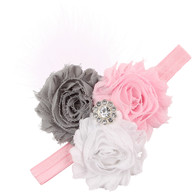 6 pcs 2.5" 3 Flower Plumed Hair band Headband For Newborn Baby Girls Toddlers