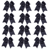 12 Pcs 8“ Black Jumbo Cheer Bows Ponytail Holder Cheerleading Bows Hair Tie for Teens Girl