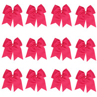 12 Pcs 8“ Deeppink Jumbo Cheer Bows Ponytail Holder Cheerleading Bows Hair Tie for Teens Girl