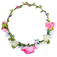 Pink Rose Flower Crown for Wedding Festival Headband Flower Wreath Garland Headpiece for Women Wedding