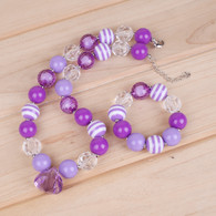  Purple Chunky Bubblegum Necklace and Bracelet set for Kids Girls