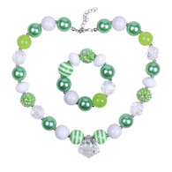 Green Chunky Bubblegum Necklace and Bracelet set for Kids Girls