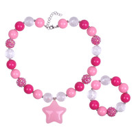 Pink Chunky Bubblegum Necklace and Bracelet set for Kids Girls
