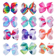 Larger Boutique 6 inch Rainbow Hair Bows Clips For Baby Girls Teens Toddlers Gifts 12 Pcs