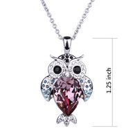 Alloy Owl Crystal Pendant Necklace Girl Kids Gift Rhodium-plated